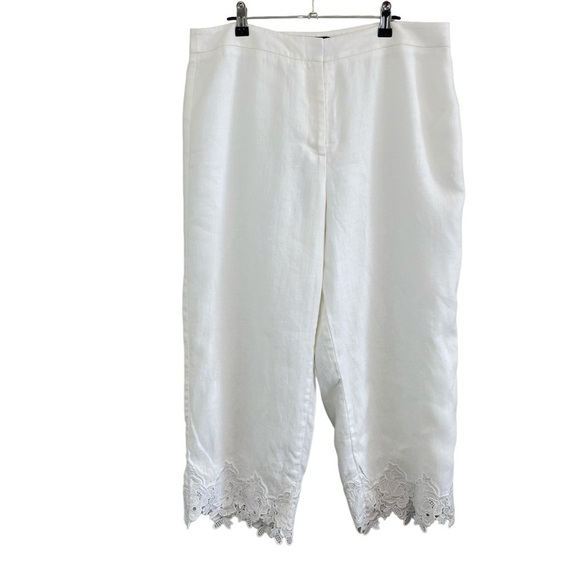 Talbots - White linen lace cuffed crop pant - Size 12 - Picture 1 of 10